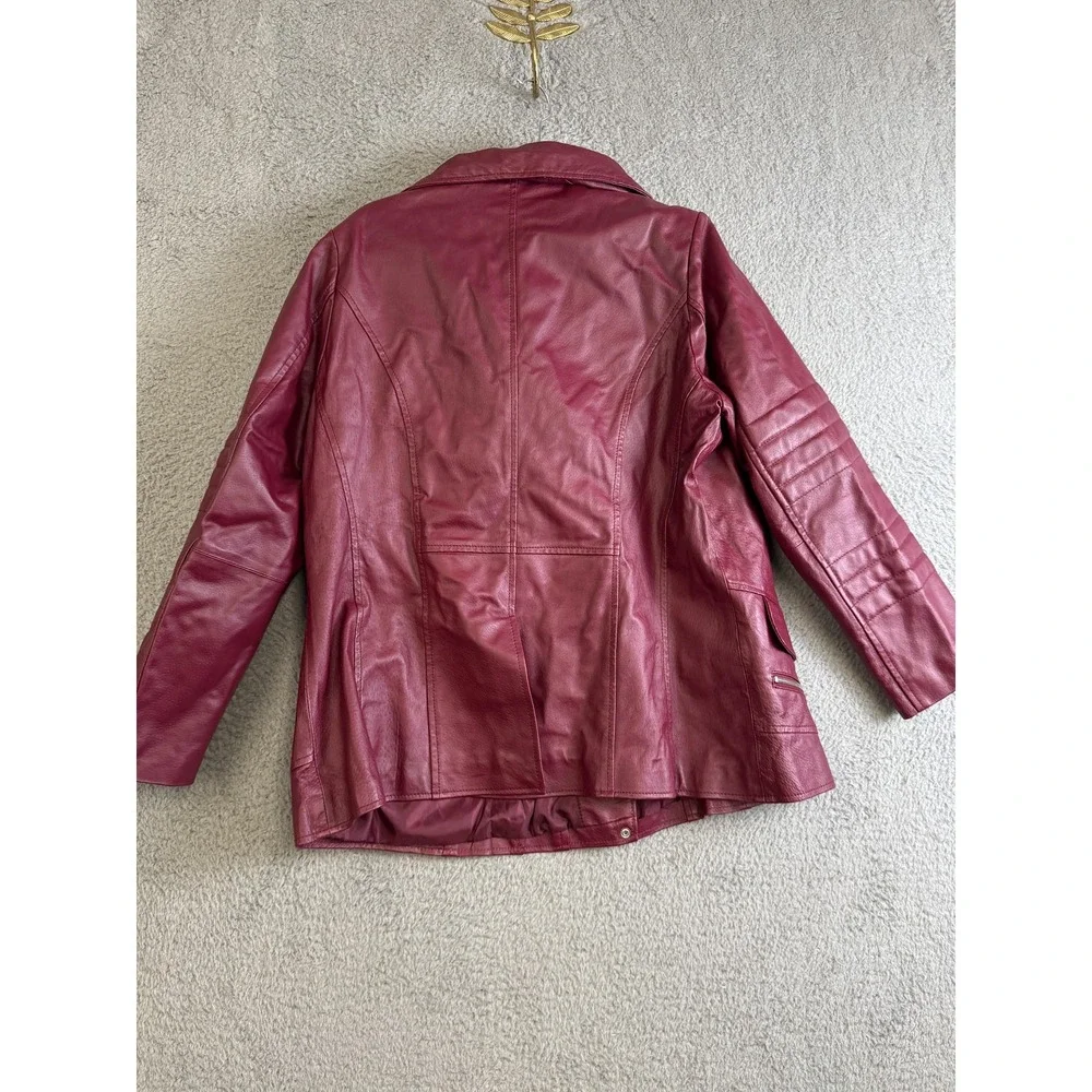 Roaman's Jacket Womens 16W Burgundy Leather Asymmetrical‎ Zip Moto Quilted Plus